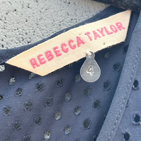 Rebecca Taylor Laser Cut Fit & Flare Navy Blue Dress - Picture 6 of 7